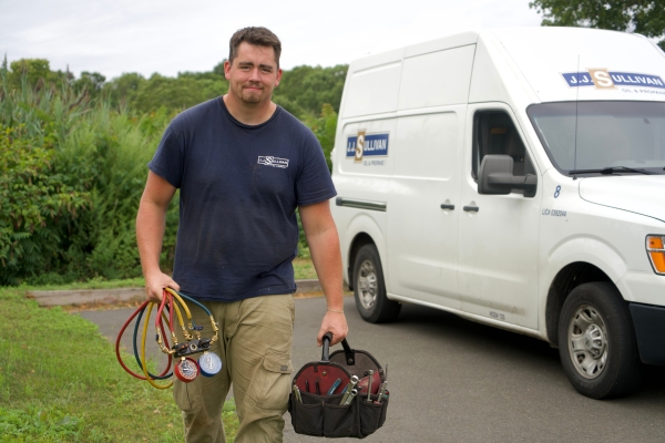 J.J. Sullivan HVAC technician and service van